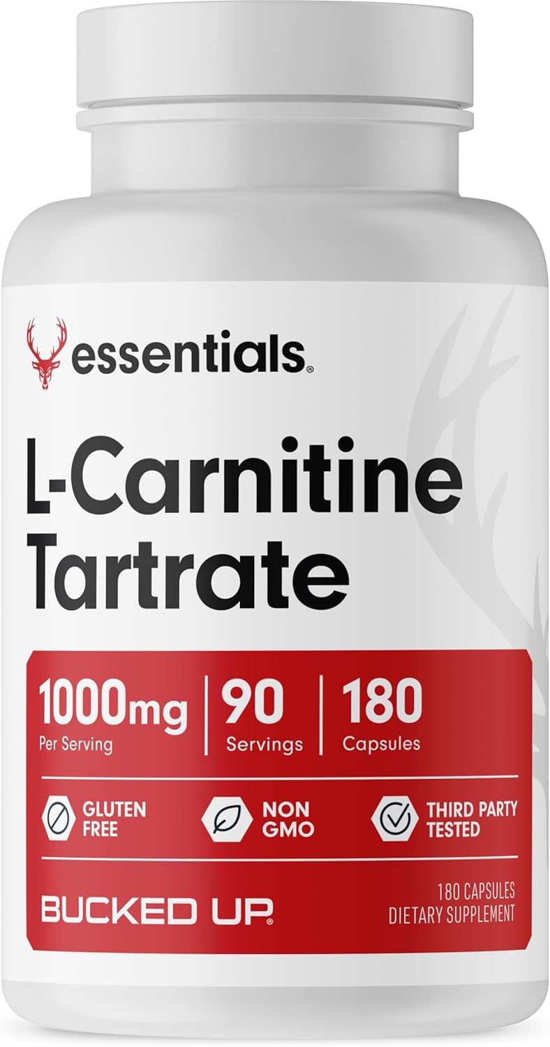 Bucked Up L-Carnitine Tartrate 1000Mg, Essentials (90 Servings, 180 Capsules)