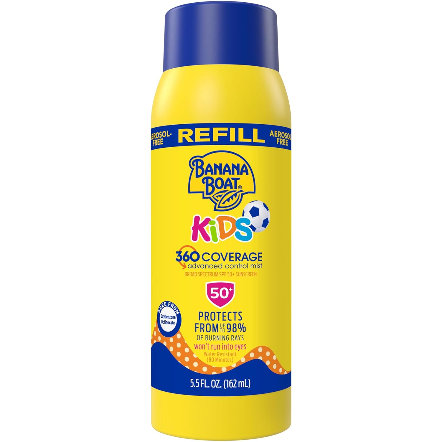 Banana Boat Kids 360 Coverage Sunscreen Mist Refill SPF 50+ | Spray Sunscreen Refill, Non-Aerosol Sunscreen Spray Refill, Kids Sunscreen Spray SPF 50, SPF Spray, Oxybenzone Free Sunscreen, 5.5oz