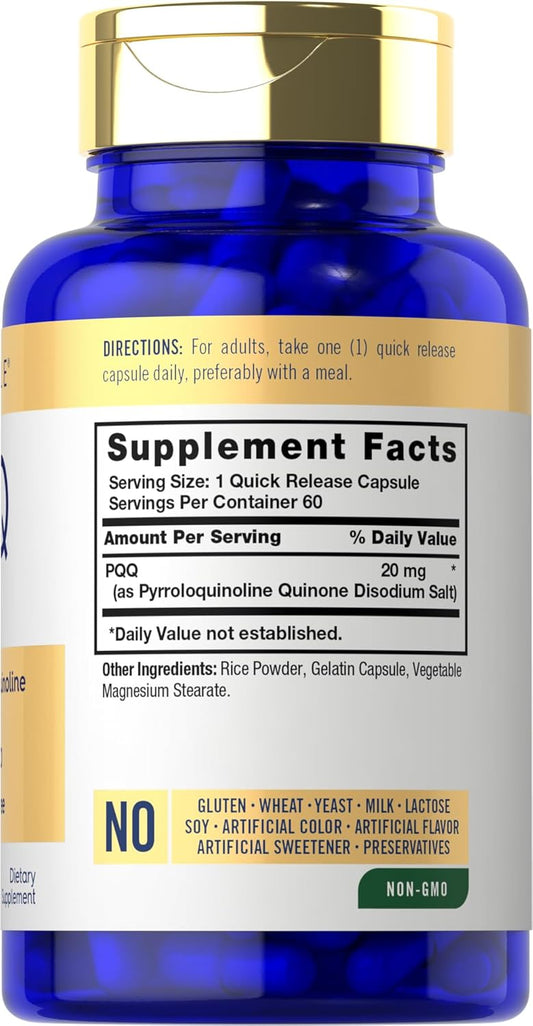 Carlyle Pqq Supplement 20 Mg | 60 Capsules | Non-Gmo And Gluten Free