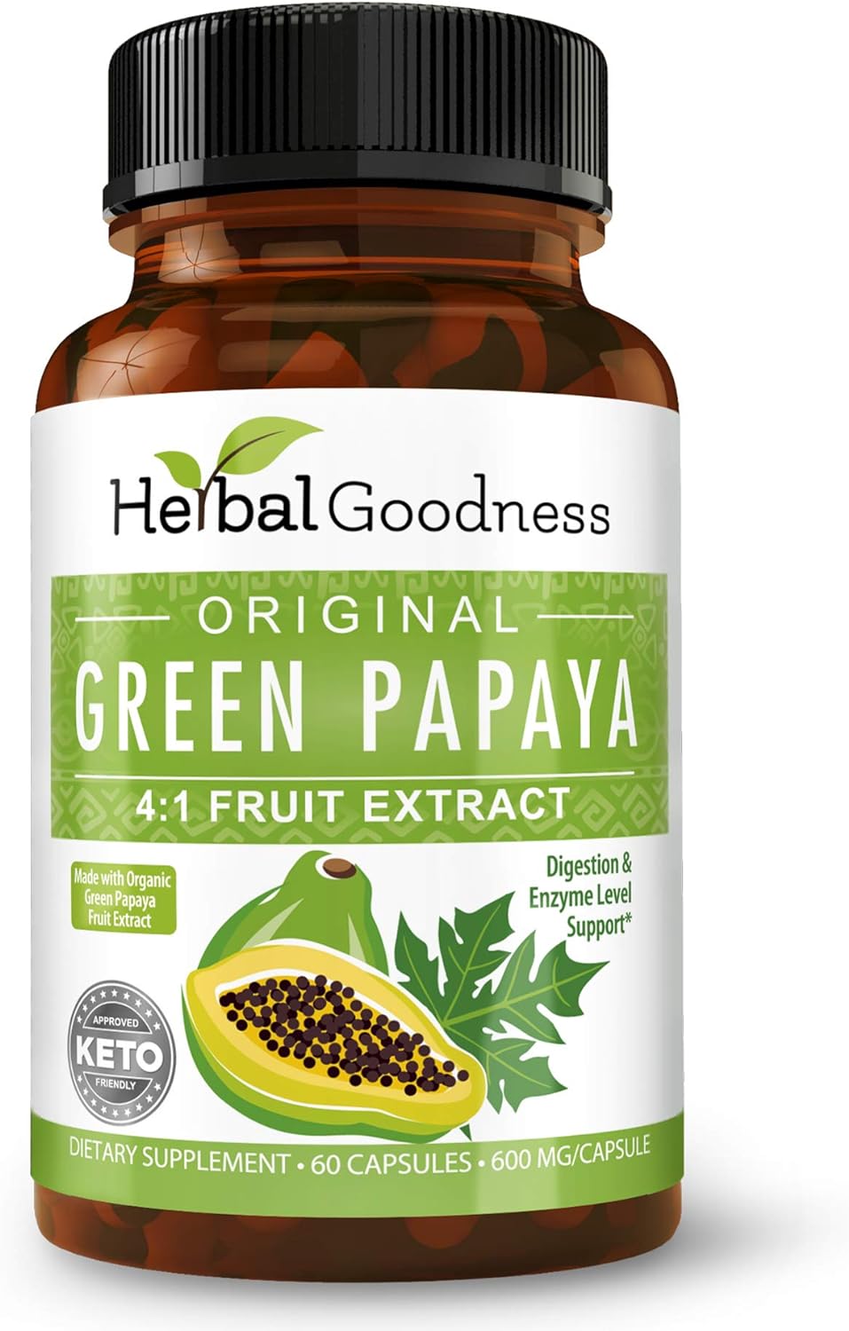 Green Papaya Capsules - Formulated with Papaya Leaf Extract for Platelets, Papaya Supplement Digestive Enzymes with Probiotics and Prebiotics. Papaya Extract Formula - 1 Bottle - 60/600mg