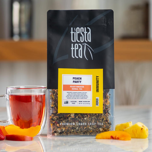 Tiesta Tea - Peach Party | Peach Hibiscus Herbal Tea | Premium Loose Leaf Tea Blend | Non-Caffeinated Fruit Tea | Make Hot Or Iced & Up To 200 Cups | Made W/ Natural Ingredients - 16Oz Resealable Pouch