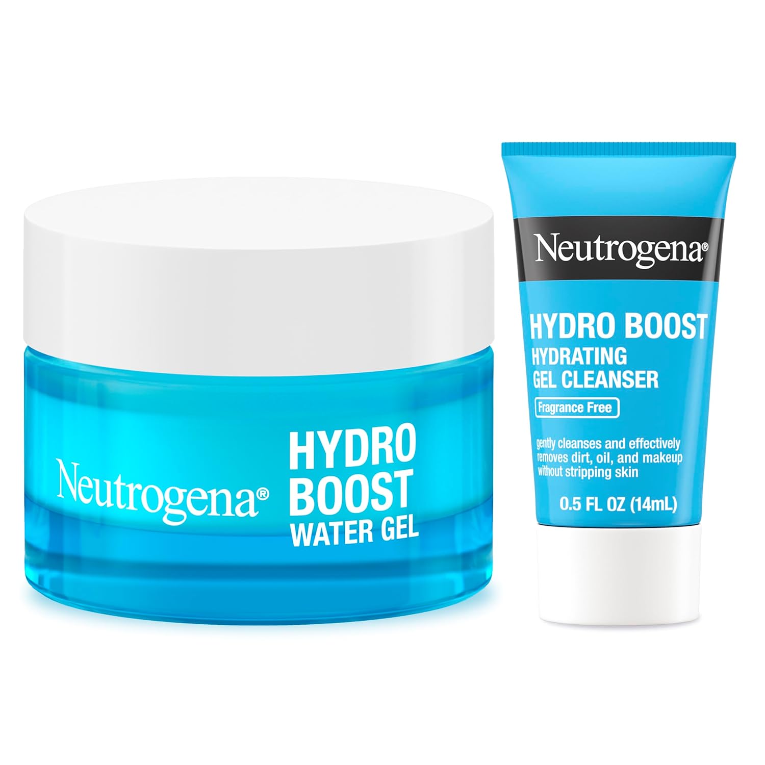 Neutrogena Hydro Boost Skincare Set, Hydro Boost Water Gel Face Moisturizer for 48-Hour Hydration, 1.7 Fl Oz, & Hydro Boost Hydrating Gel Facial Cleanser Trial Size, 0.5 Fl Oz, 2 Pack