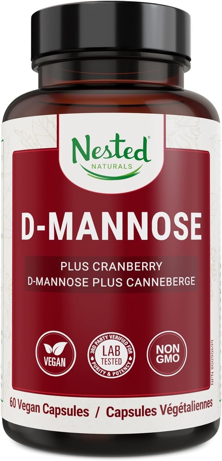Nested Naturals D-Mannose 500Mg Caspules With Cranberry Extract, D Mannose Cranberry Pills, Urinary & Bladder Support, 60 Vegan Capsules