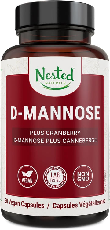 Nested Naturals D-Mannose 500Mg Caspules With Cranberry Extract, D Mannose Cranberry Pills, Urinary & Bladder Support, 60 Vegan Capsules