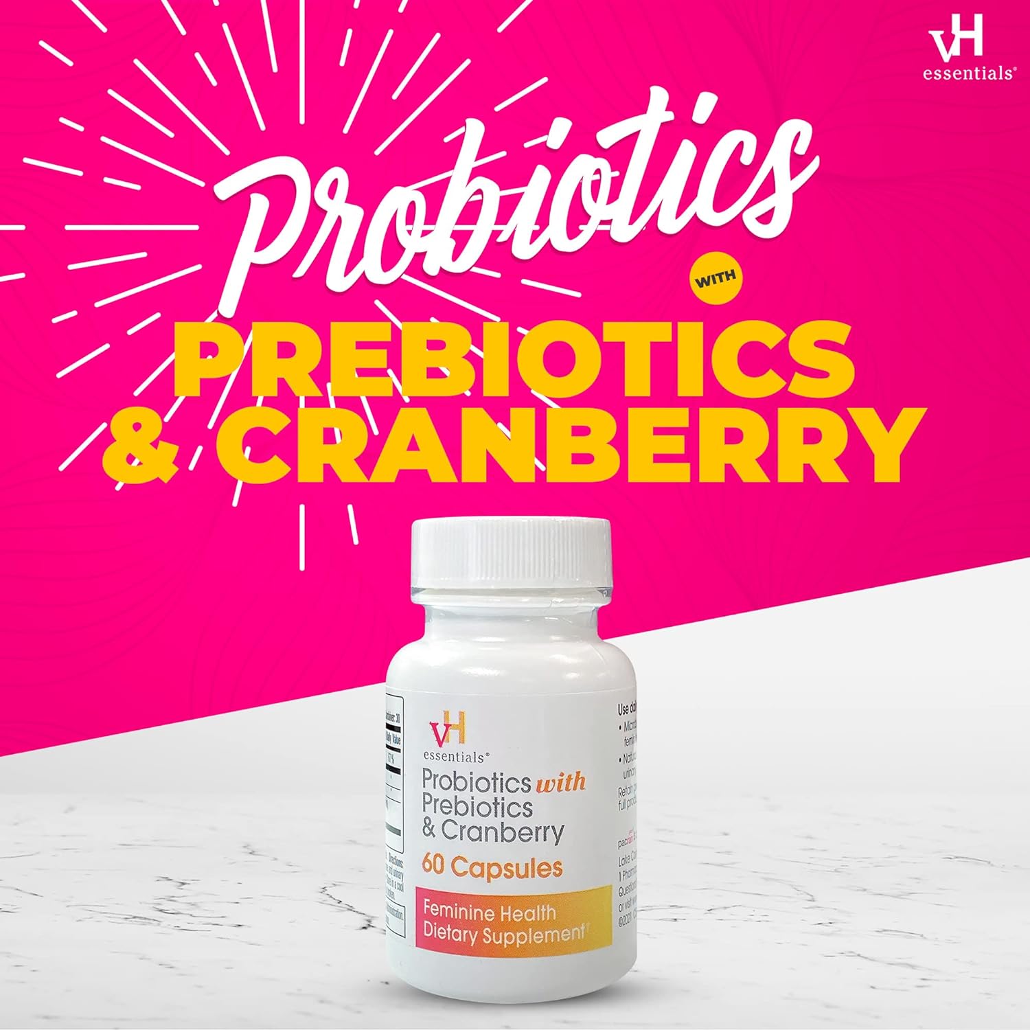 vH essentials Probiotics with Prebiotics and Cranberry Feminine Health Supplement - 60 Capsules