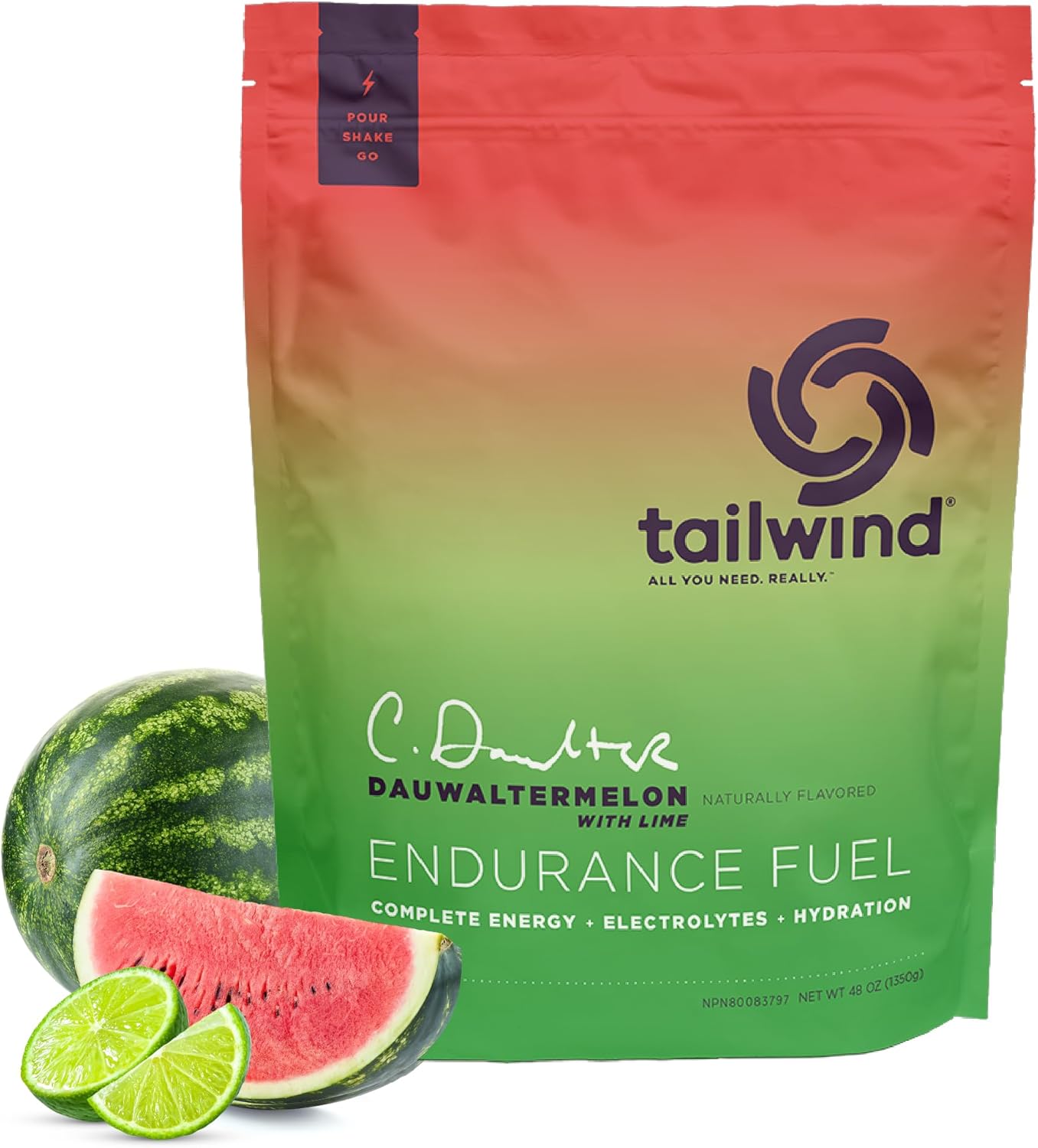 Tailwind Nutrition Endurance Fuel, Sports Drink Powder Mix With Electrolytes, Non-Gmo, Free Of Soy, Dairy, And Gluten, Vegan-Friendly, Dauwaltermelon, 50 Servings