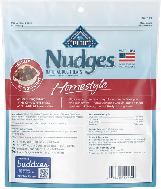 Blue Buffalo Nudges Homestyle Natural Dog Treats, Beef And Rice, 16Oz Bag