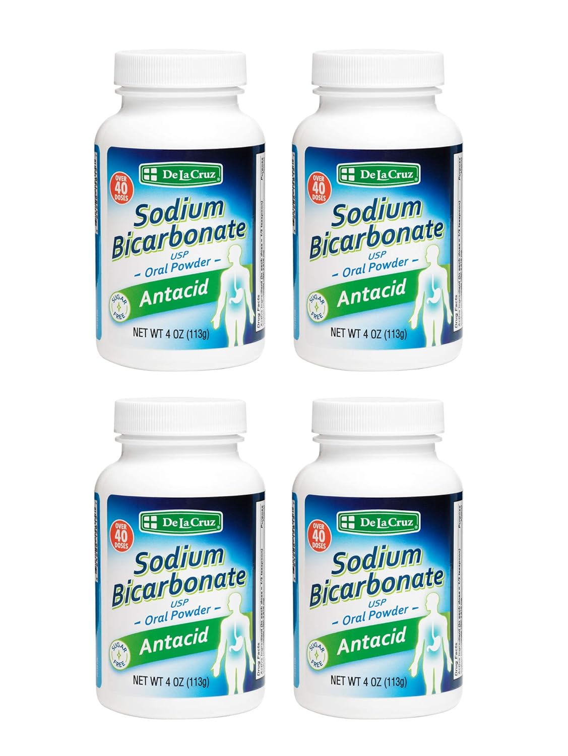 De La Cruz Pure Sodium Bicarbonate - Usp Grade Powdered Bicarbonate Of Soda – Aluminum Free Antacid Powder For Heartburn & Indigestion - 4 Oz (3 Bottles)