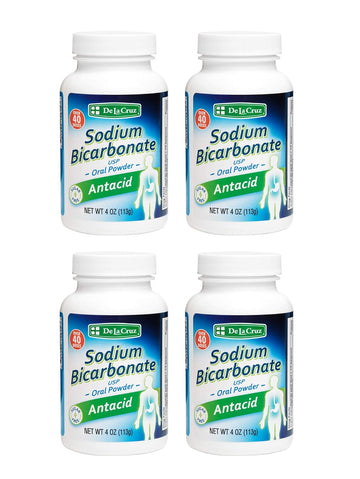 De La Cruz Pure Sodium Bicarbonate - Usp Grade Powdered Bicarbonate Of Soda – Aluminum Free Antacid Powder For Heartburn & Indigestion - 4 Oz (3 Bottles)