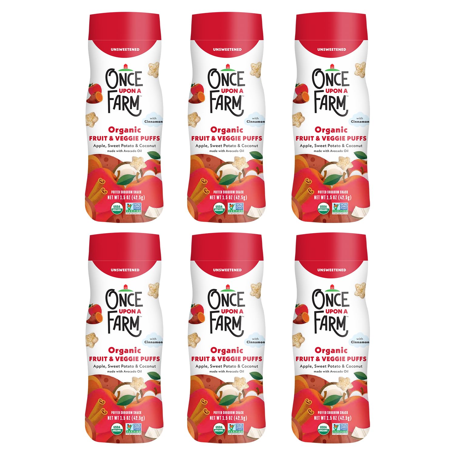 Once Upon A Farm Organic Fruit & Veggie Baby Puffs, Apple, Sweet Potato & Coconut | 6 Count