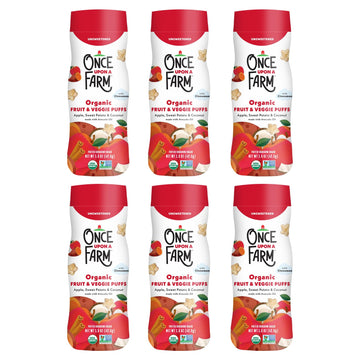 Once Upon A Farm Organic Fruit & Veggie Baby Puffs, Apple, Sweet Potato & Coconut | 6 Count