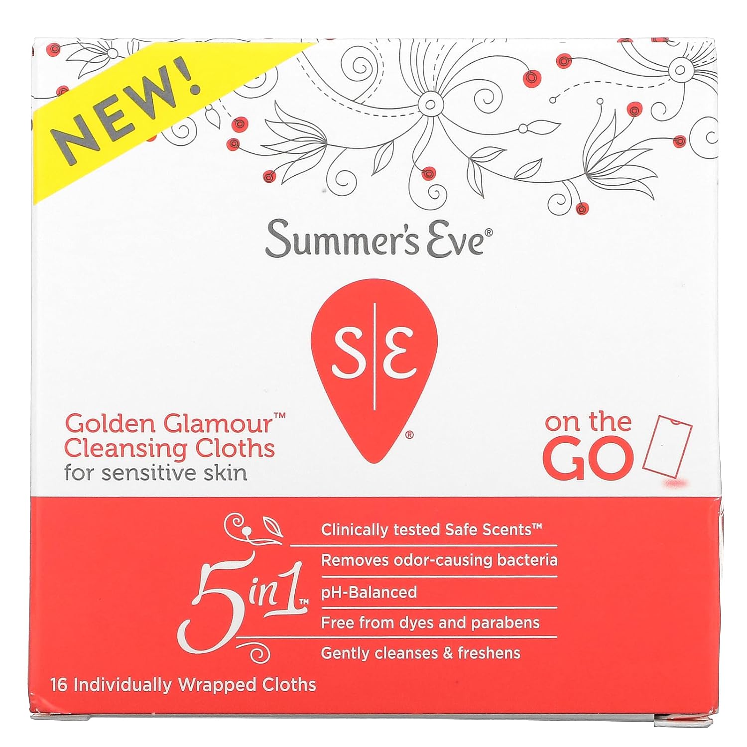 Summer'S Eve Golden Glamour Daily Refreshing Feminine Wipes, Removes Odor, Ph Balanced, 16 Count