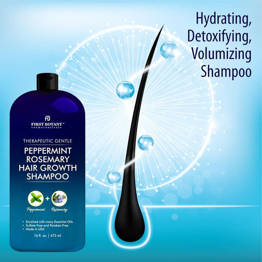 Peppermint Rosemary Hair Regrowth Shampoo - Anti Hair Loss Product, Daily Hydrating, Detoxifying, Volumizing Shampoo And Fights Dandruff For Men And Women 16 Fl Oz