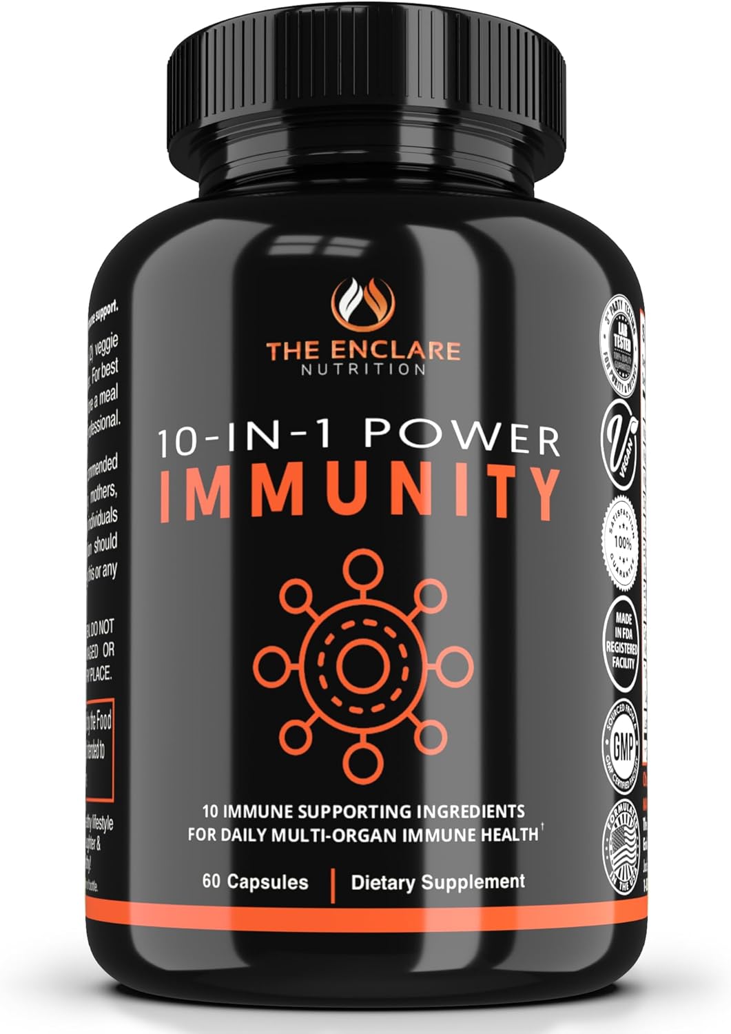 The Enclare Nutrition Immune Support Vitamins With Vitamin C, Elderberry, Zinc, Echinacea, Turmeric Curcumin, Garlic. 10In1 Immunity Defense Supplement Booster For Adults. Veg Capsules 60Ct (3)