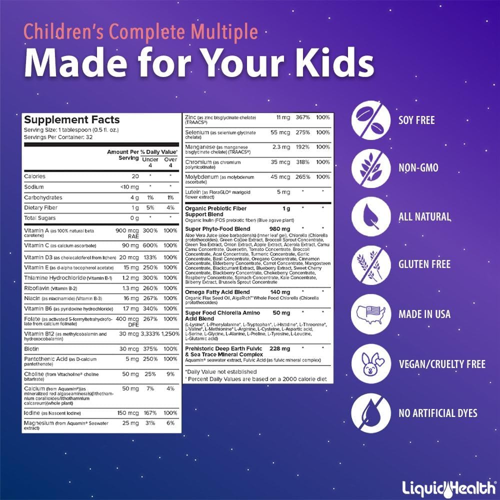 LIQUIDHEALTH Children's Attention & Focus Liquid Vitamin Bundle with Children's Complete Multiple, Attention Teens & Kids Supplement - Liquid Vitamins for Kids, Immune Support, Improves Focus, Non-GMO : Health & Household