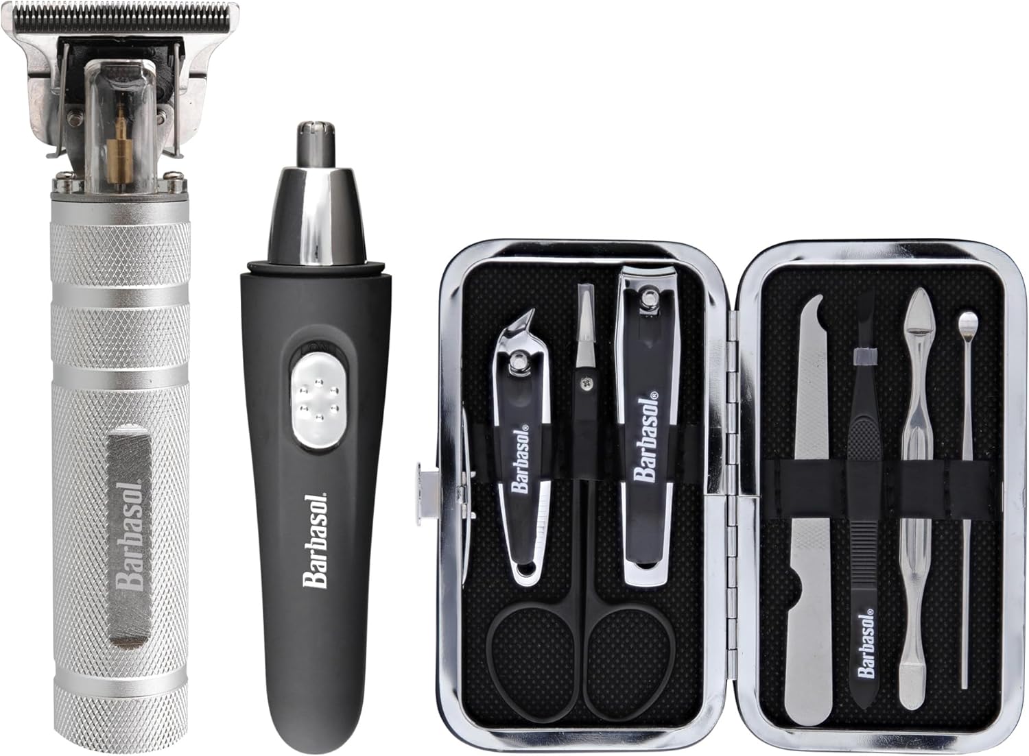 Barbasol Grooming Kit For Men, 15 Piece Men’S Grooming And Manicure Travel Set, Includes A T-Blade Trimmer, Nose & Ear Trimmer, 2 Nail Clippers, Cuticle Scissors, File, & More, Perfect For Travel