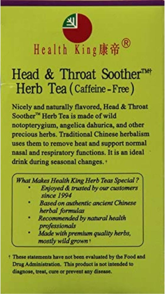 Health King Head & Throat Soother Herb Tea, Teabags, 20 Count Box