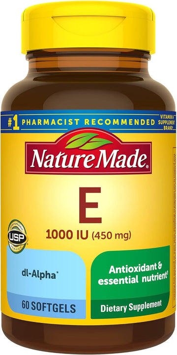 Nature Made Vitamin E 450 mg (1000 IU) dl-Alpha, Dietary Supplement for Antioxidant Support, 60 Softgels (Pack of 3)