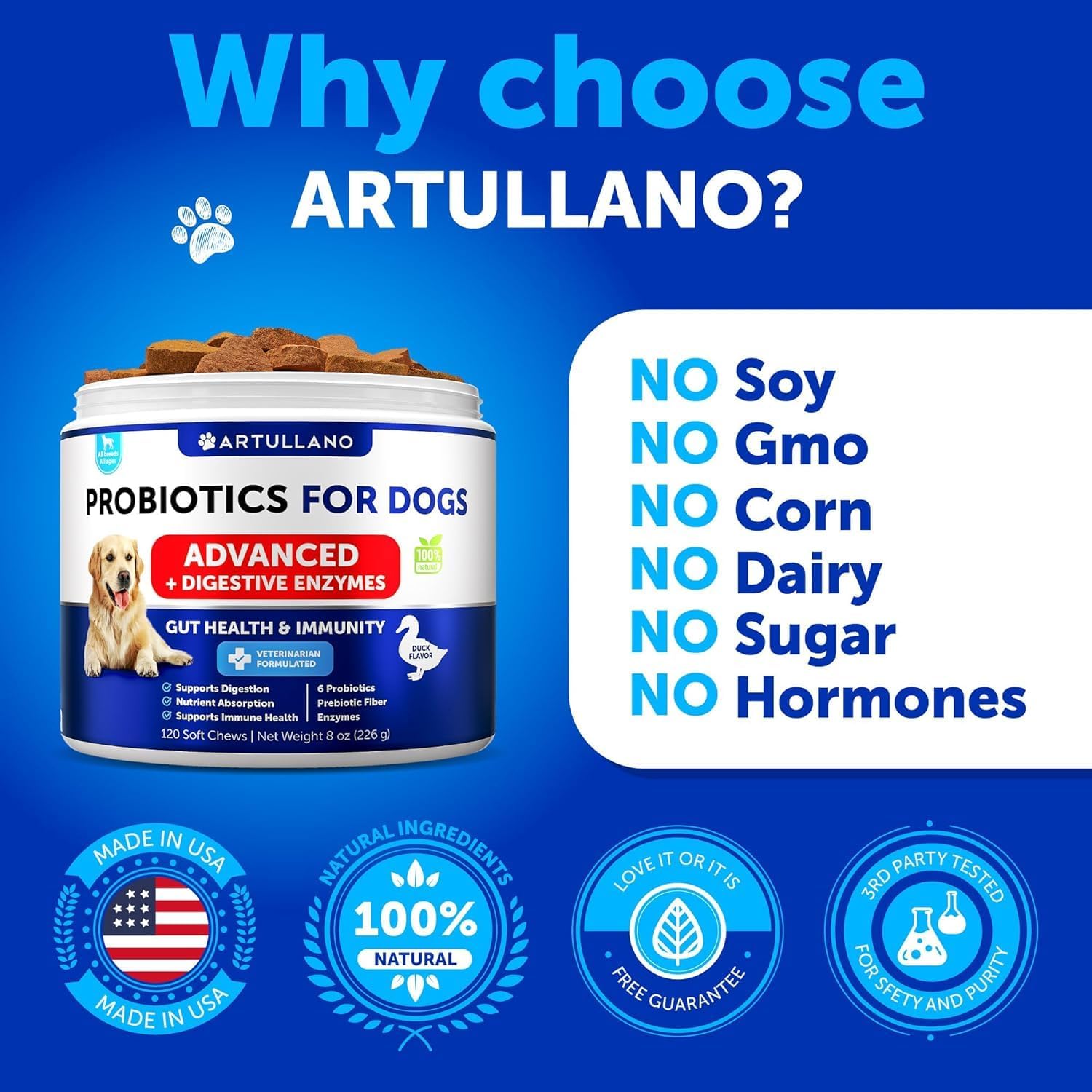 Probiotics for Dogs - Support Gut Health, Itchy Skin, Allergies, Immunity, Yeast Balance - Dog Probiotics and Digestive Enzymes with Prebiotics - Reduce Diarrhea, Gas - 120 Probiotic Chews for Dogs : Pet Supplies