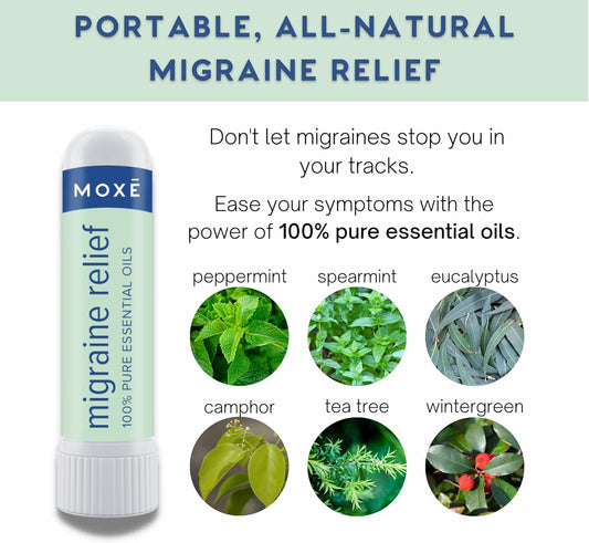 Moxe Migraine Relief Nasal Inhalers, Essential Oils For Headaches & Tension Relief, Portable Aromatherapy, Easy-To-Use, Pure & Undiluted, Peppermint, Spearmint, Eucalyptus, Tea Tree, Usa Made, 3 Pack