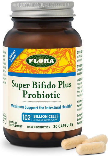 Flora Super Bifido Plus 102 Billion CFU, Raw Probiotics for Men & Women, Bifidobacterium, Lactobacillus, Digestion, IBS, Immune System, Gut Balance Supplements - 30 Vegetarian Capsules
