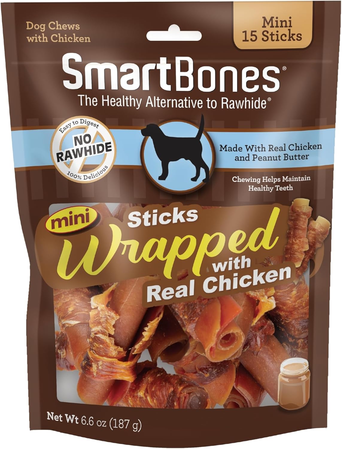 Smartbones Mini Chicken-Wrapped Sticks, Treat Your Dog To A Rawhide-Free Chew Made With Real Peanut Butter, 15 Count