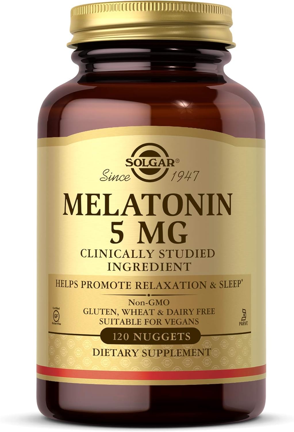 Solgar Melatonin 5 Mg, 120 Nuggets - Helps Promote Relaxation & Sleep - Clinically-Studied Melatonin - Supports Natural Sleep Cycle - Vegan, Gluten Free, Dairy Free, Kosher - 120 Servings