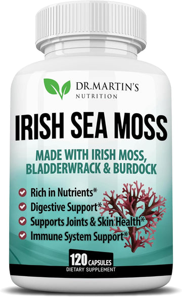 2625Mg Irish Sea Moss Supplement 120 Capsules | Seamoss Bladderwrack Burdock Root Capsules | Contain 92 Vitamins & Minerals For Immunity, Gut, Joint & Skin Health | Support Thyroid, Energy & Digestion