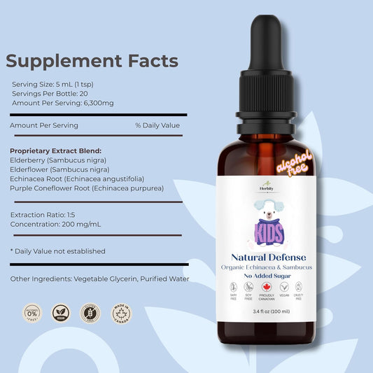 Kids Natural Defense Support – Liquid Echinacea Drops For Toddlers & Children – Herbal Formula For Daily Wellness, Natural Seasonal Support, Non-Drowsy & Kid-Friendly (3.4 Fl Oz)