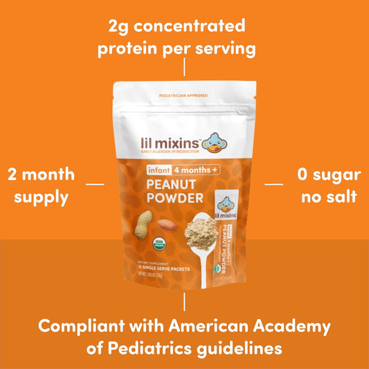 Lil Mixins Early Allergen Introduction, Peanut | Stage 1-3, For Ages 4 Mo -12 Mo. | Individual Packets, 2 Month Supply