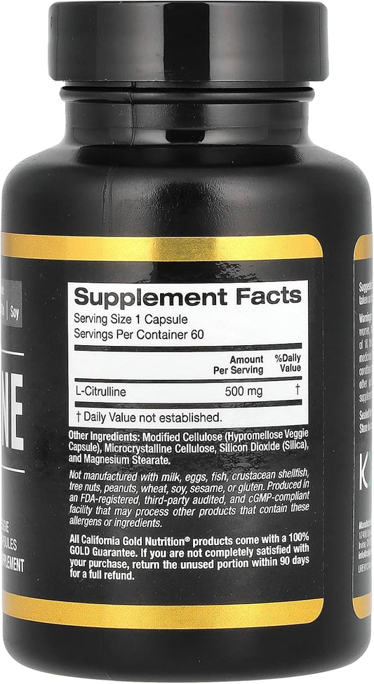 California Gold Nutrition Sport, L-Citrulline, Kyowa Hakko, 500 Mg, 60 Veggie Capsules
