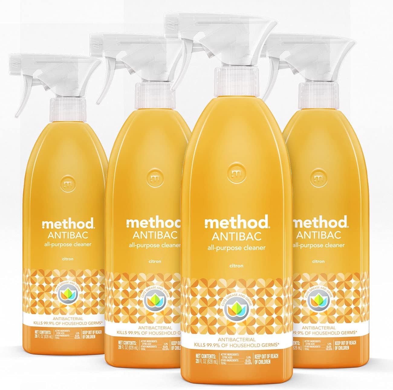 Method Antibacterial All-Purpose Cleaner Spray, Citron, Kills 99.9% Of Household Germs, 28 Fl Oz, (Pack Of 4)