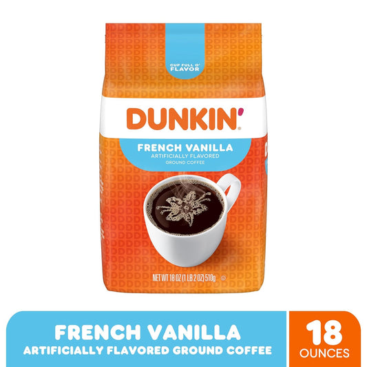 Dunkin' French Vanilla Flavored Ground Coffee, 18Oz (Packaging May Vary)