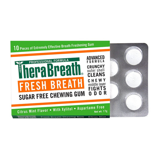 TheraBreath Fresh Breath Chewing Gum with ZINC, Citrus Mint Flavor, 10 Count (Pack of 6)