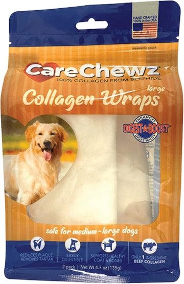 Pet Factory Carechewz Collagen 6-7" Large Wraps Dog Chew Treats - Natural Flavor, 2 Count/1 Pack