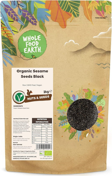 Wholefood Earth Organic Sesame Seeds Black 2Kg Raw | Gmo Free | Vegan | Certified Organic