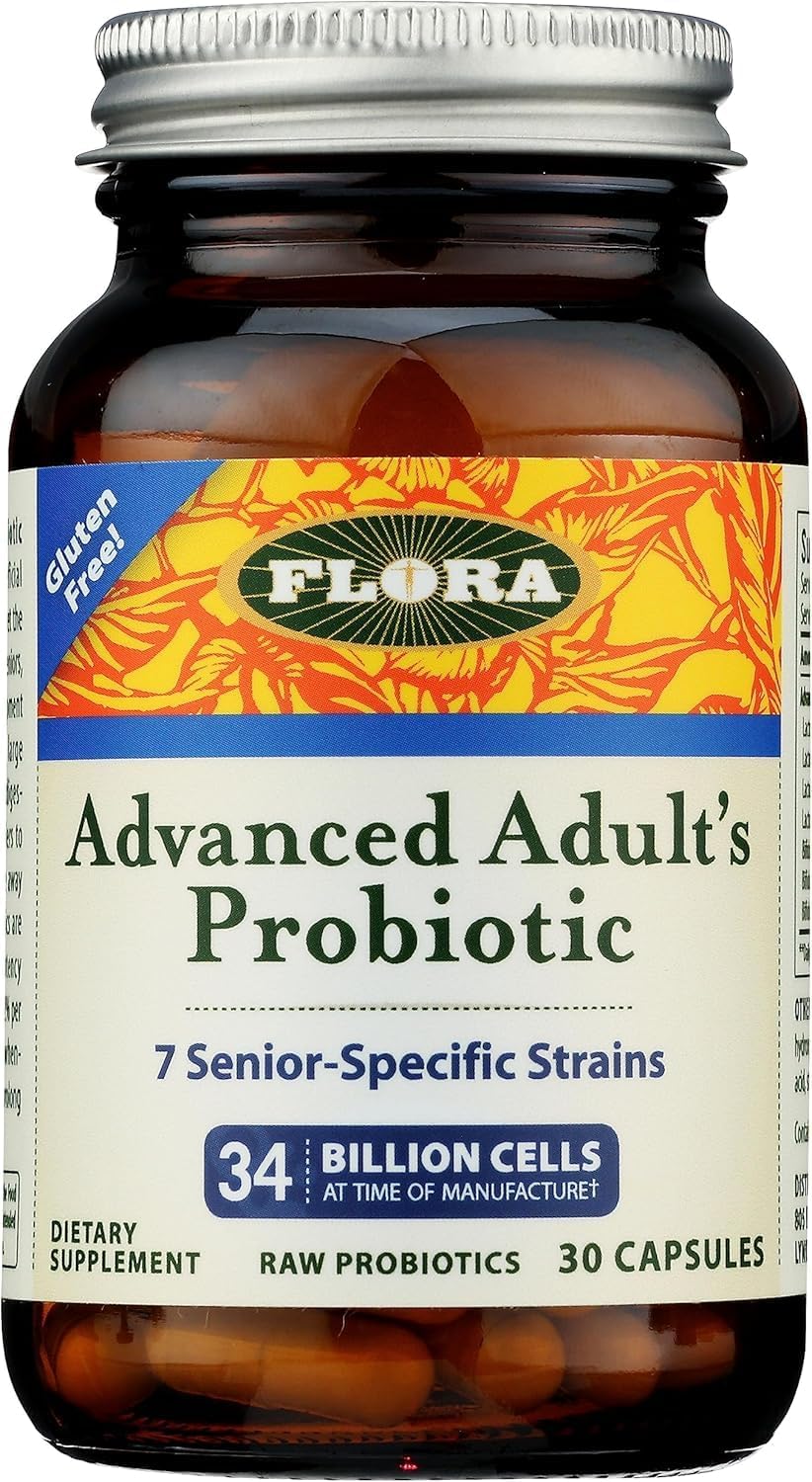 Flora - Advanced Adult'S Blend Probiotic, Seven Senior-Specific Strains, Gluten Free, Raw Probiotic With 34 Billion Cells, 30 Capsules