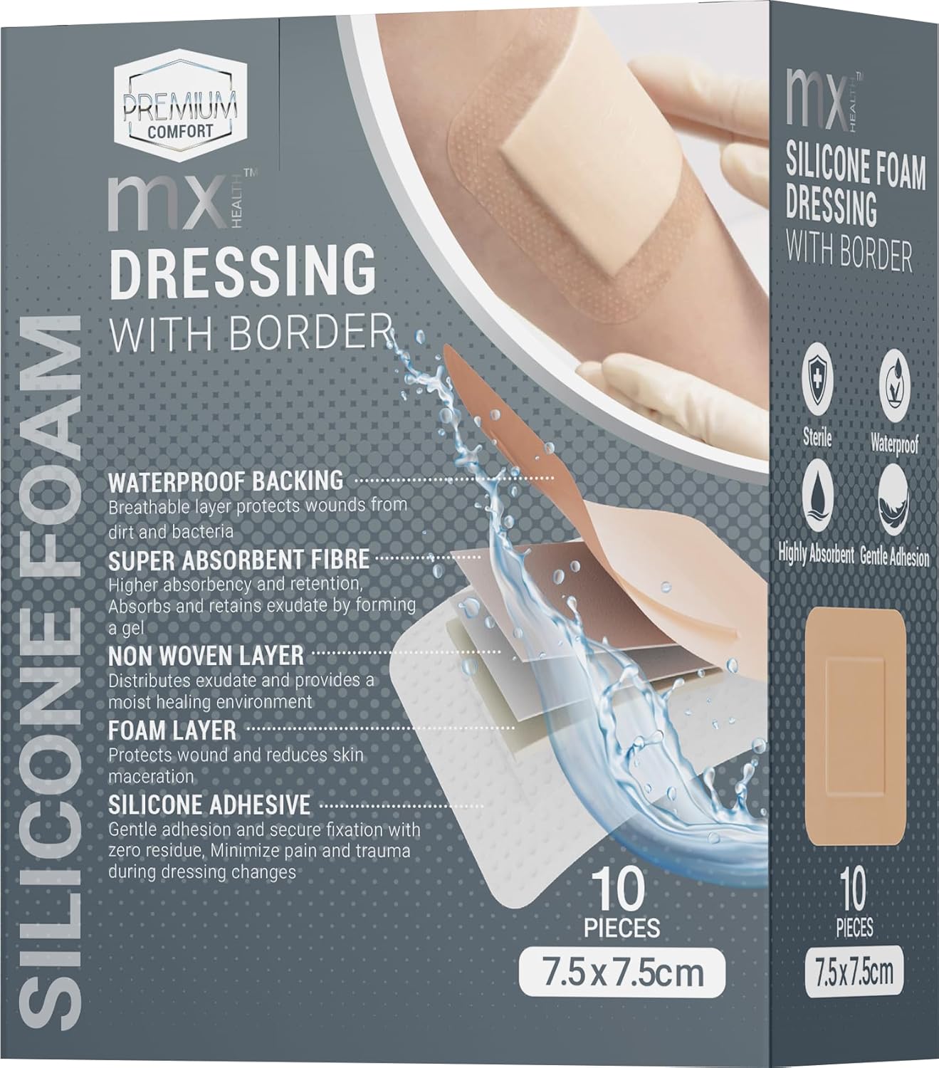 MX Wound DRESSINGS Silicone 7.5X7.5CM (Individually BARCODED - GIFTBOX of 10 Pouches) : Amazon.co.uk: Health & Personal Care