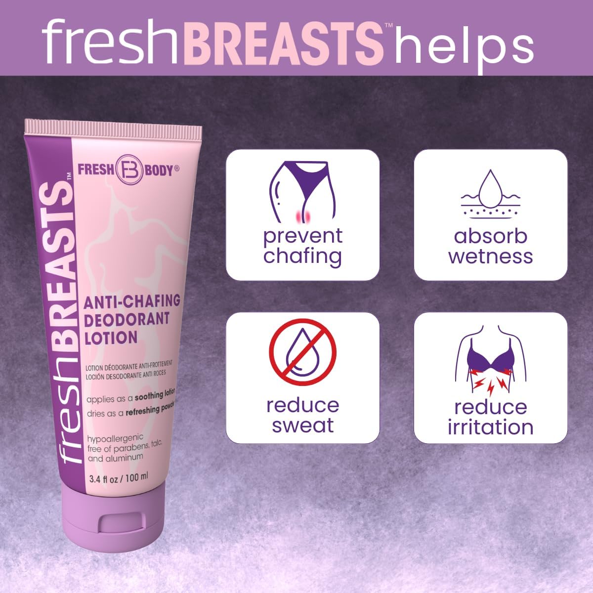 Fresh Breasts + Fresh Balls: Anti-Chafing Cream, Deodorant Lotion To Powder For Men & Women, Anti-Friction For Thighs, Legs, Groin, Breasts, Belly, Butt - Talc Free, Aluminum Free - 3.4 Fl Oz : Beauty & Personal Care