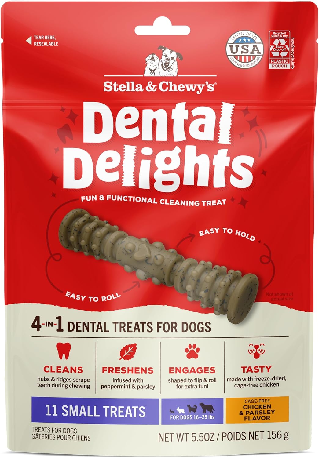 Stella & Chewy'S Dental Delights With Freeze-Dried Chicken - Small Dental Treats For Dogs, 5.5 Ounce Bag