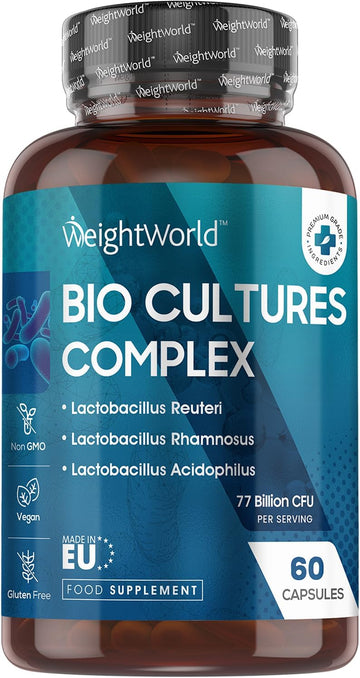 Bio Cultures Complex Probiotics And Prebiotics - 77 Billion Cfu - 20 Live Cultures - 60 Capsules - Strains Like Lactobacillus Acidophilus & Casei - Prebiotic And Probiotic Supplements For Women & Men