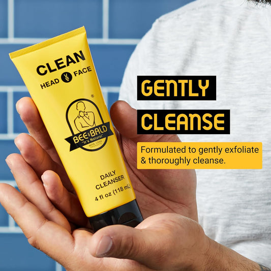 Bee Bald CLEAN - Daily Cleanser for Face and Head - Premium Facial Cleanser for Men and Women Too - Daily Face Wash Refreshes and Thoroughly Cleans - 4 fl Oz