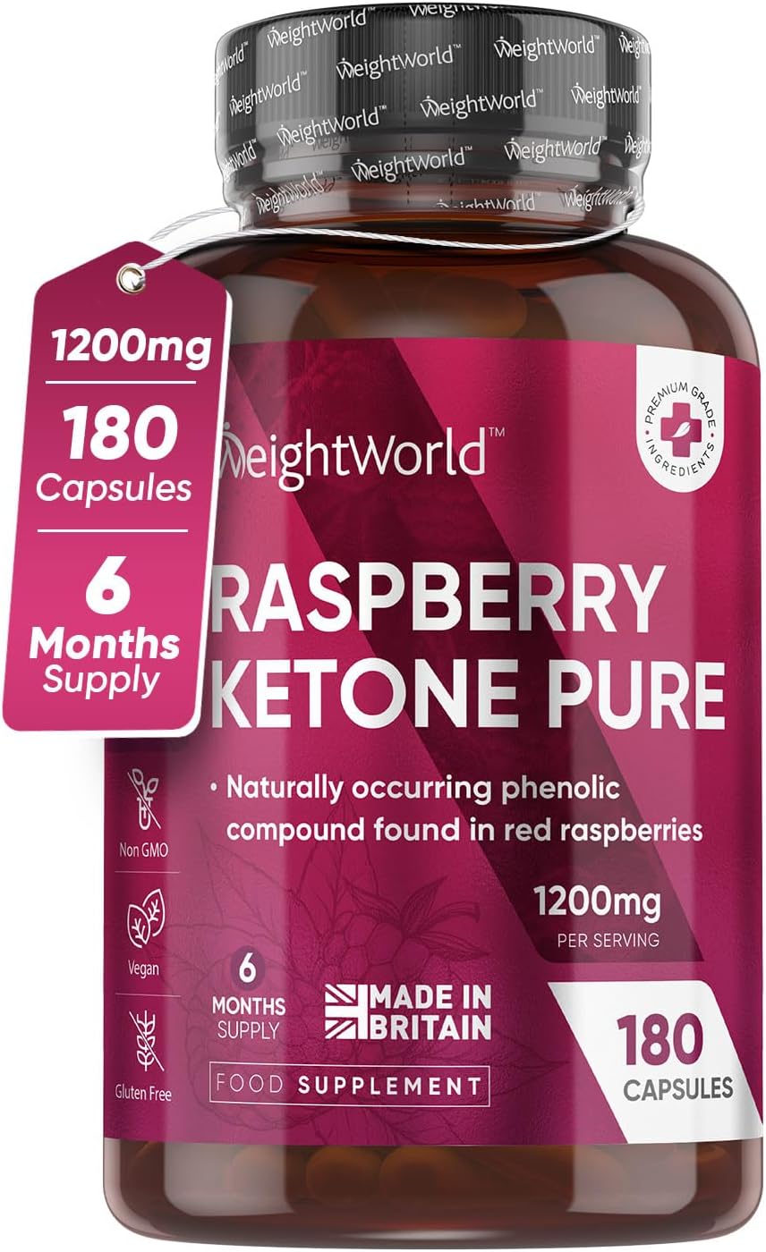 Pure Raspberry Ketones - 180 Capsules - 1200Mg High Strength - 6 Months Supply - Vegan Raspberry Ketone Capsules For Men & Women - Suits Low Carb & Keto Diet - Feel Fuller & Lighter - Made In The Uk