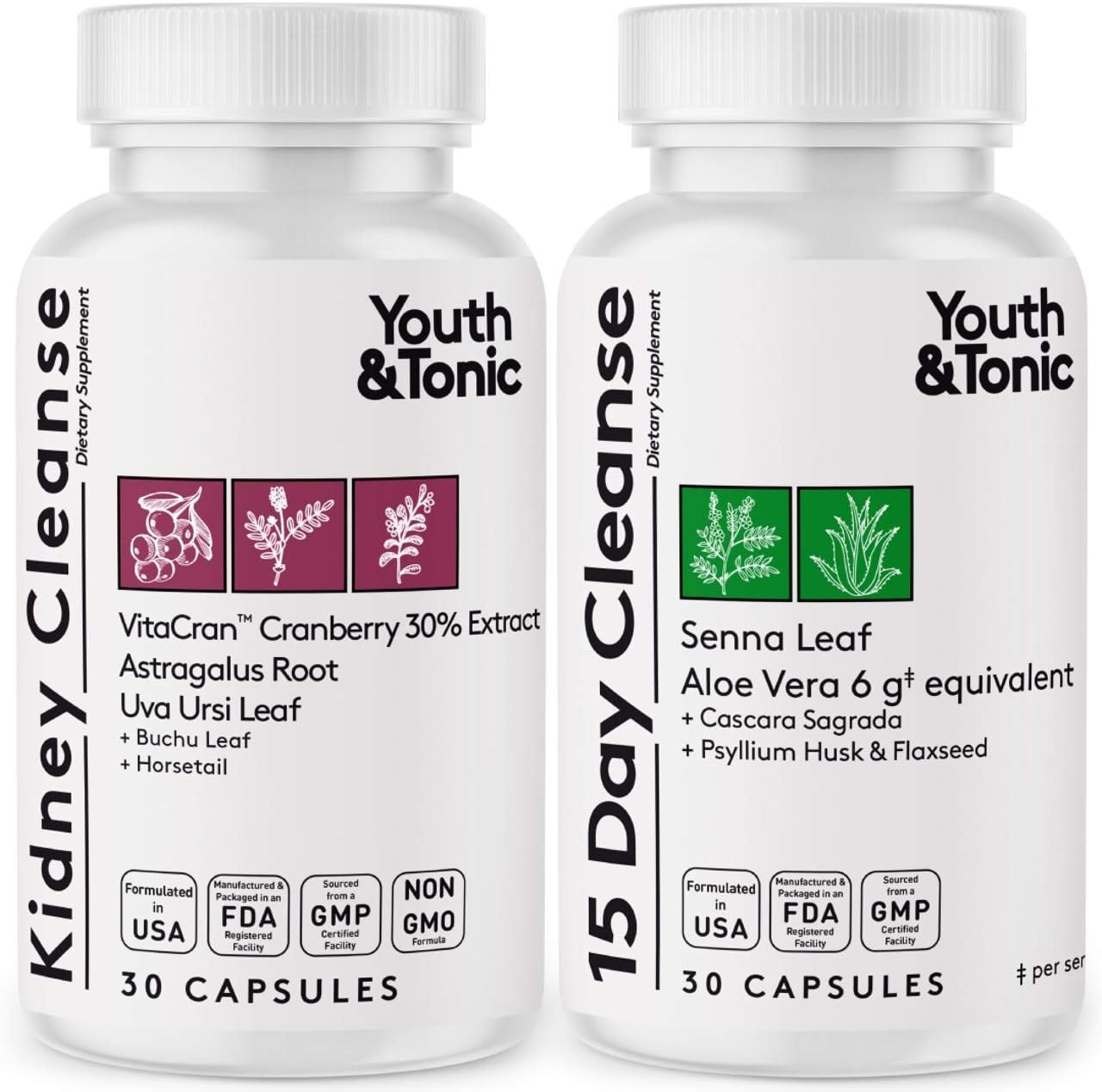 Youth & Tonic Colon And Kidney Flush For Whole Body Cleanse And Detox, 60 Pills For Women & Men