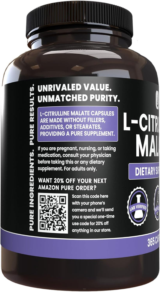 Pure Original Ingredients L-Citrulline Dl-Malate 2:1 (365 Capsules) No Magnesium Or Rice Fillers, Always Pure, Lab Verified
