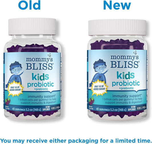 Mommy’S Bliss Kids Probiotic + Prebiotic Gummies, Supports Immunity & Digestive Health, 1 Billion Cfu Per Gummy, Berry Flavor, Ages 2 Years+, 45 Count