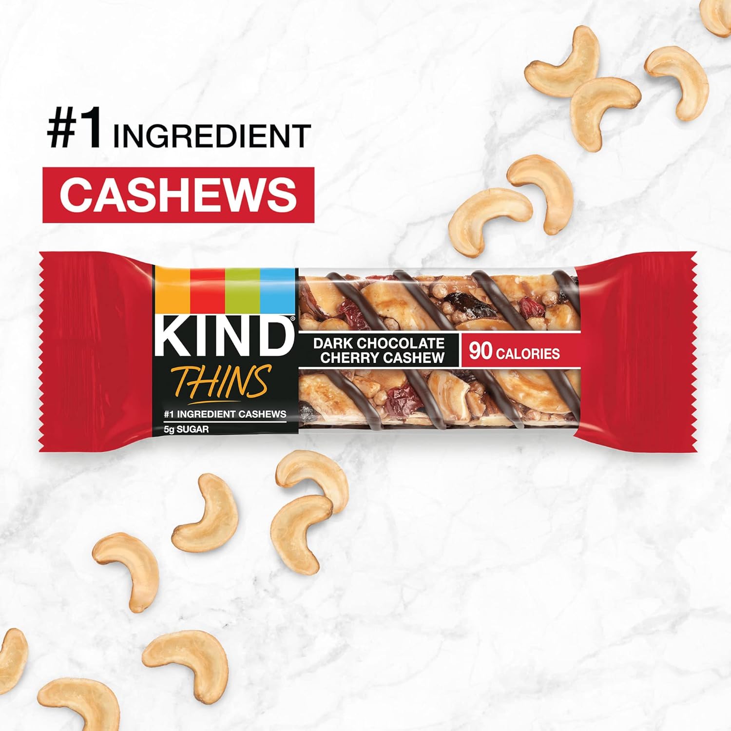 Kind Thins Dark Chocolate Cherry Chashew Bars, Gluten Free, 5G Sugar, 0.74 Oz Bars, 10 Count