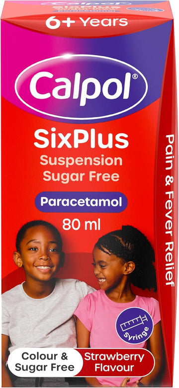 Calpol Sixplus Oral Suspension Paracetamol (1 X 80Ml), Sugar-Free Strawberry Flavour Calpol 6 Plus With Paracetamol For Fever & Pain Relief, Suitable For Kids From 6 Years