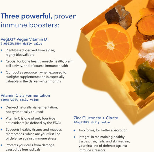 Tru Niagen Immune Support Supplement - Daily Defense - Vitamin C From Fermentation, Vegan Vitamin D3 2000 Iu, Zinc, Plus Theracurmin (Curcumin) + Multi Award-Winning Nad Boosting Niagen 150Mg 30Ct