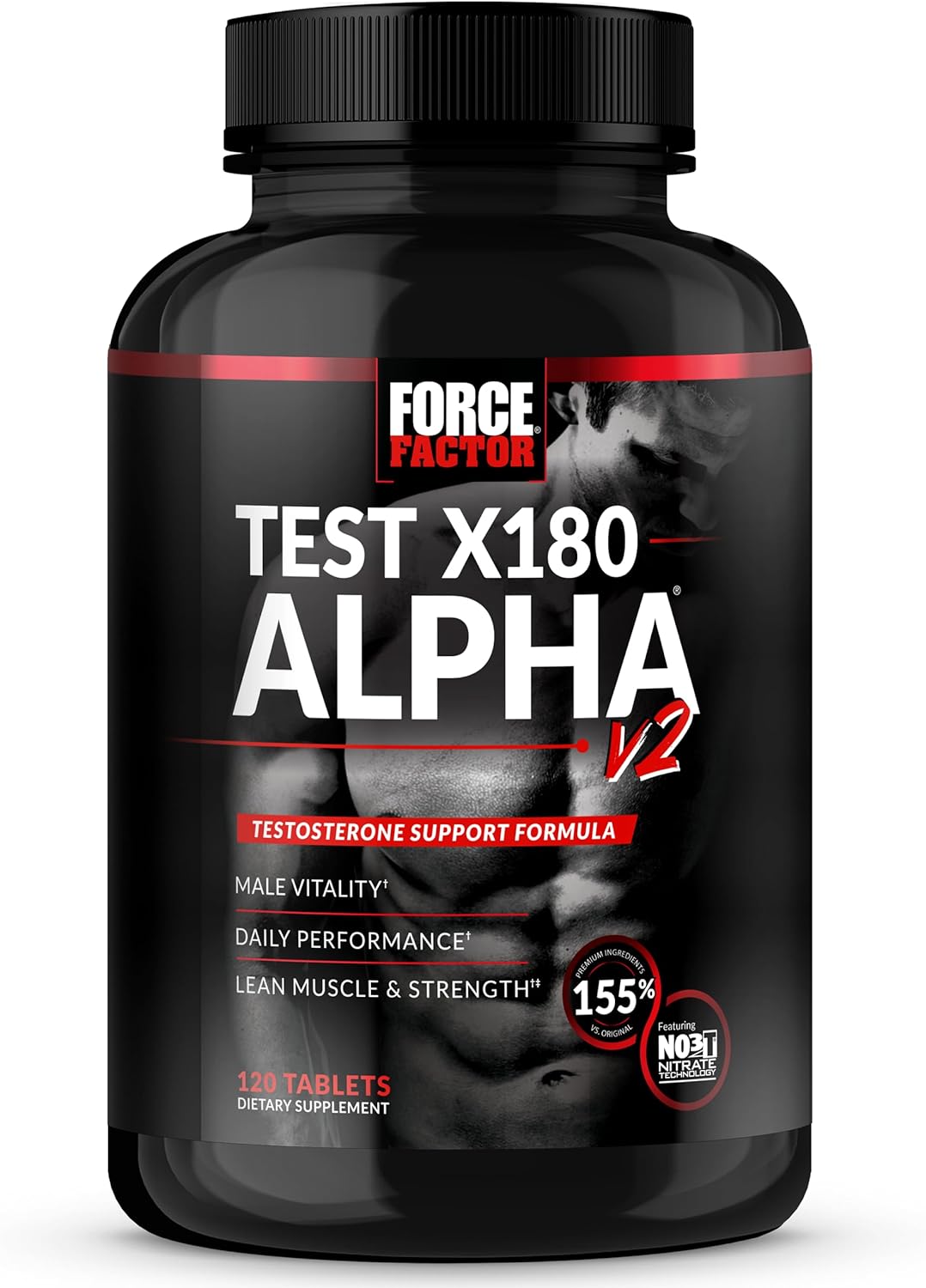 FORCE FACTOR Test X180 Alpha v2 T-Support for Men, T-Supplement to Help Build Strength, Boost Nitric Oxide, and Support Daily Performance, 120 Tablets